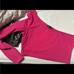 Pink Crop top- one shoulder